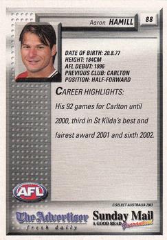 2003 Select The Advertiser-Sunday Mail AFL #88 Aaron Hamill Back
